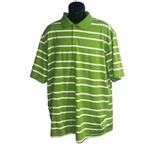 Nike golf- Green and white striped collared shirt